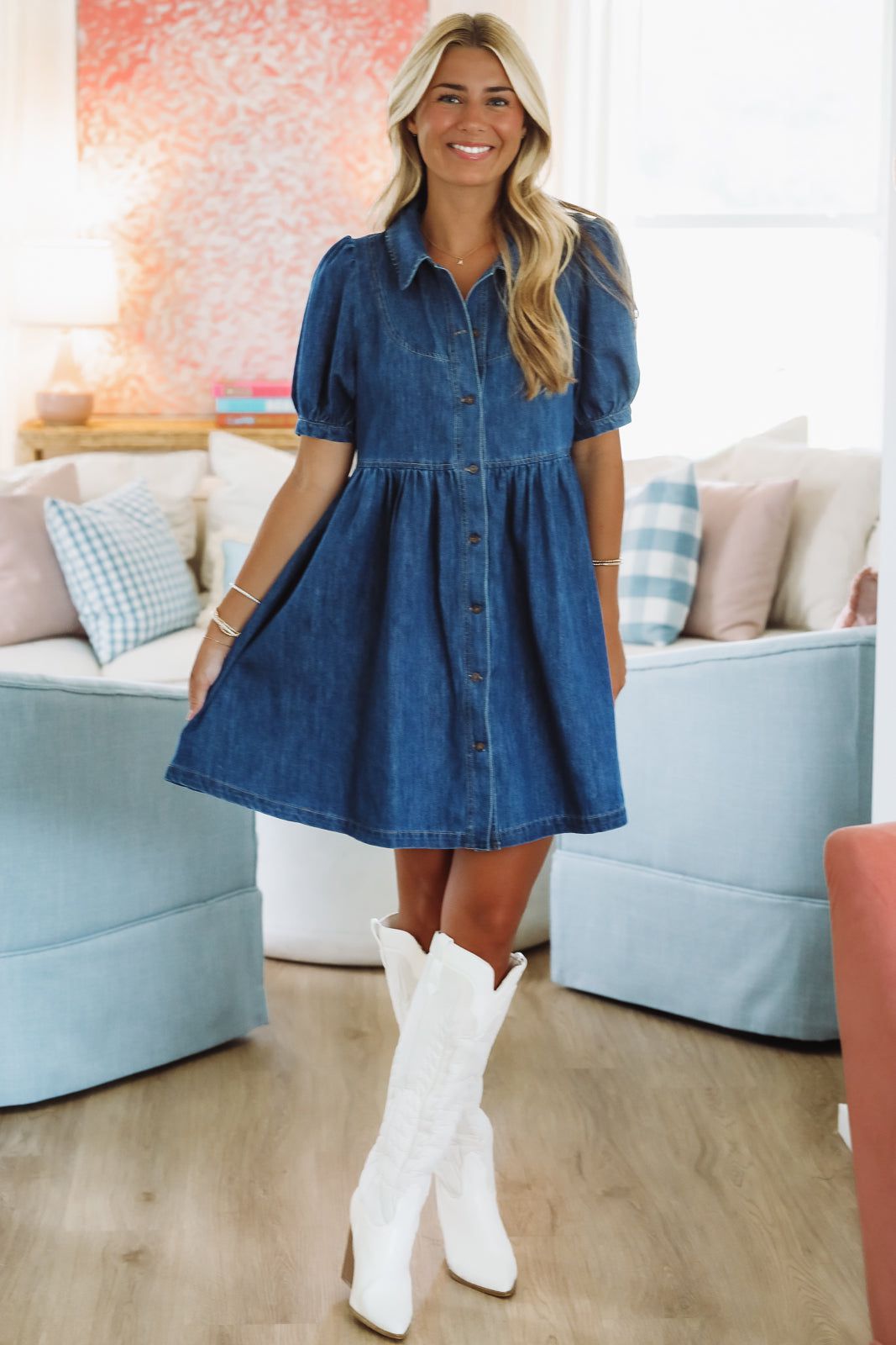 Headed to the Ryman Mini Dress - Indigo Denim-Hazel & Olive MD5994-Small-