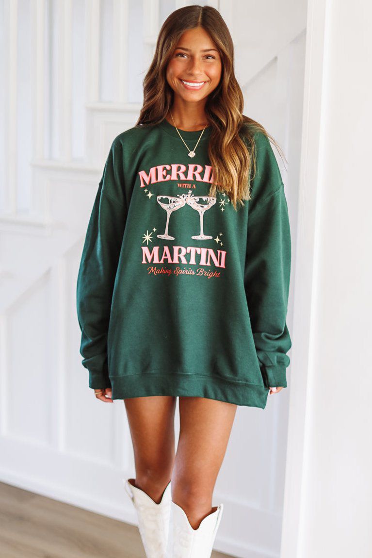 Merrier With a Martini Sweatshirt - Green-HAZEL & OLIVE-XLarge-