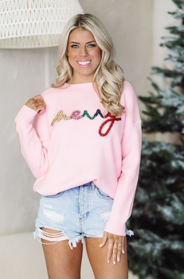 HAZEL & OLIVE Merry Tinsel Sweater - Pink