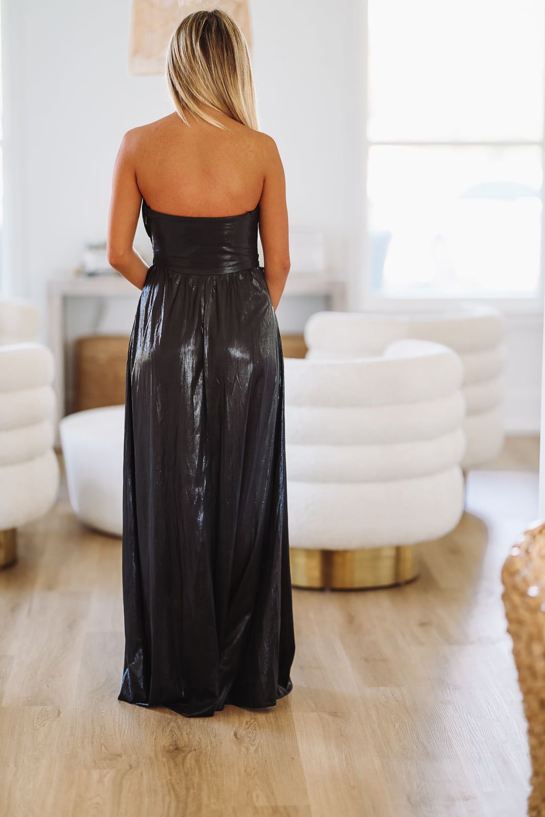 Metallic Shimmer Maxi Dress - Black-HAZEL & OLIVE-Small-