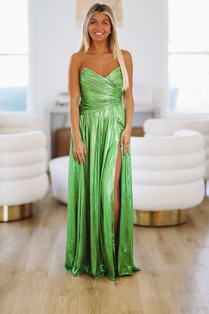 HAZEL & OLIVE Metallic Shimmer Maxi Dress - Green