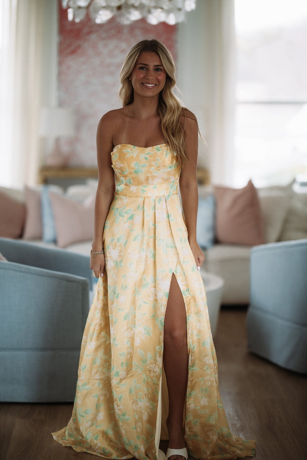 Hazel & Olive MF21899 Honeyveil Maxi Dress - Yellow, Green and White