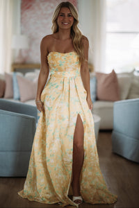 Hazel & Olive MF21899 Honeyveil Maxi Dress - Yellow, Green and White