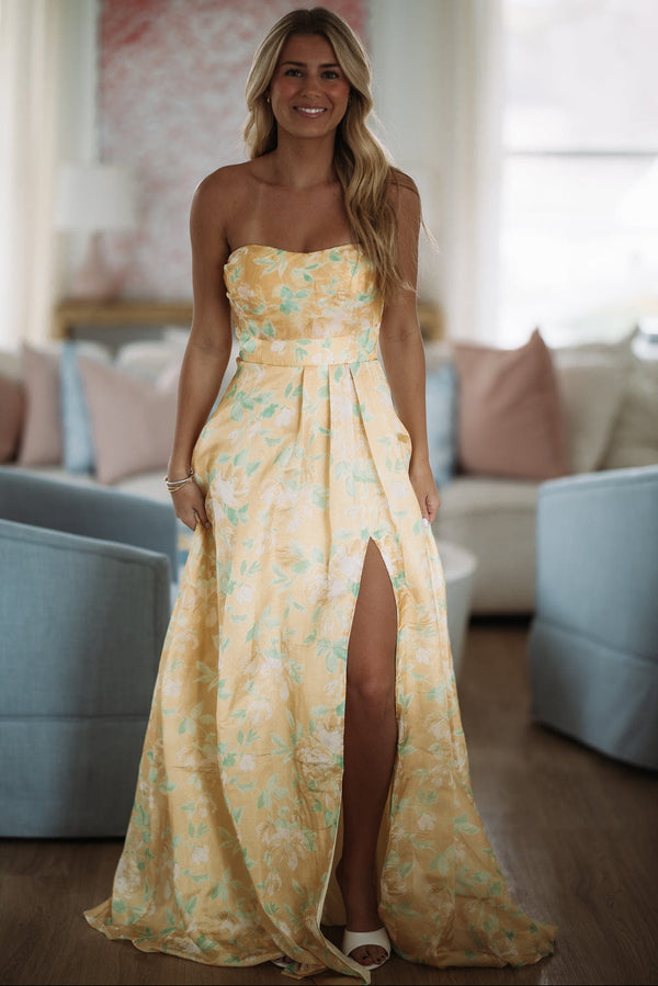 Hazel & Olive MF21899 Honeyveil Maxi Dress - Yellow, Green and White
