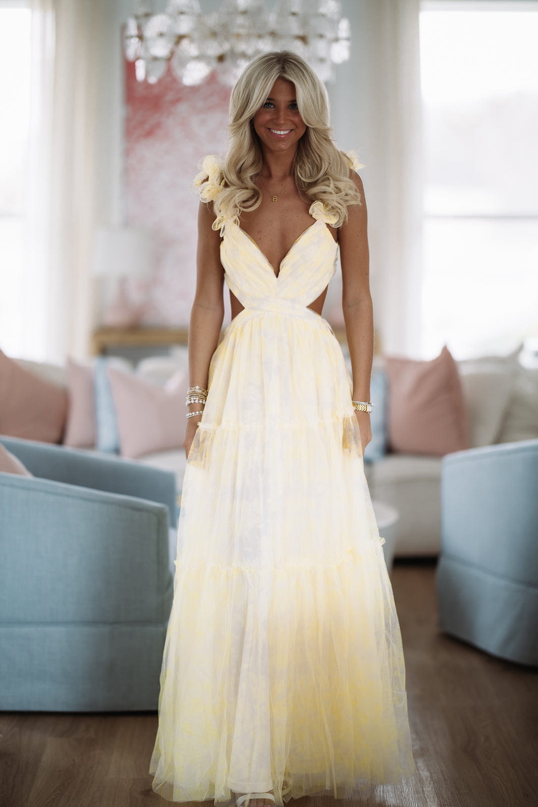 Hazel & Olive MF22568 Unfolded Petals Maxi Dress - Yellow