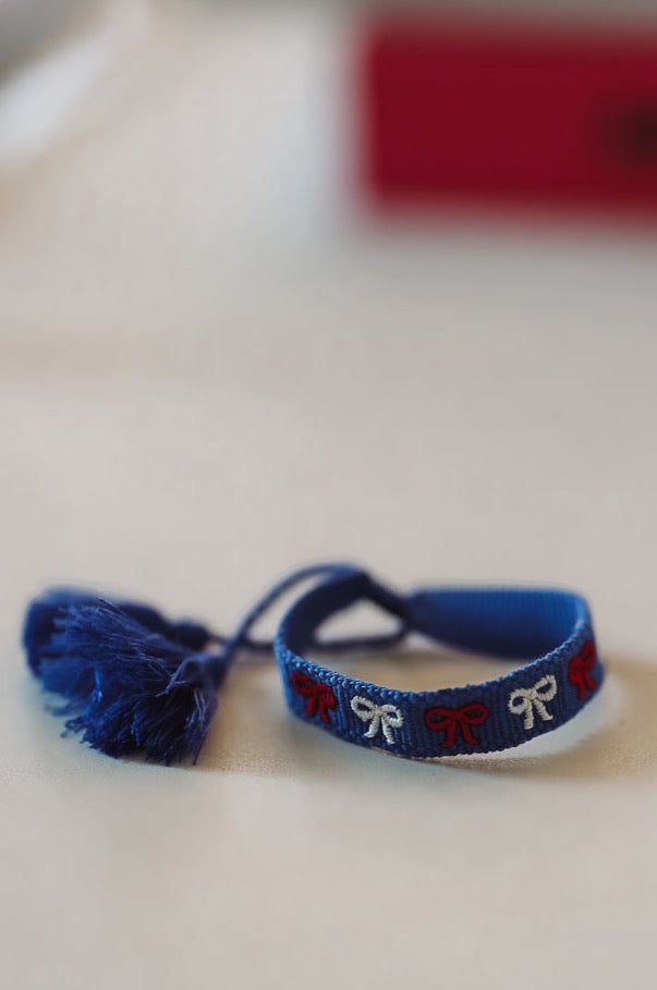 Mini Bow Tassel Tie Bracelet - Red, White and Blue-HAZEL & OLIVE-