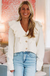 Hazel & Olive MJK6473 Cream Puff Ruffle Cardigan - Cream