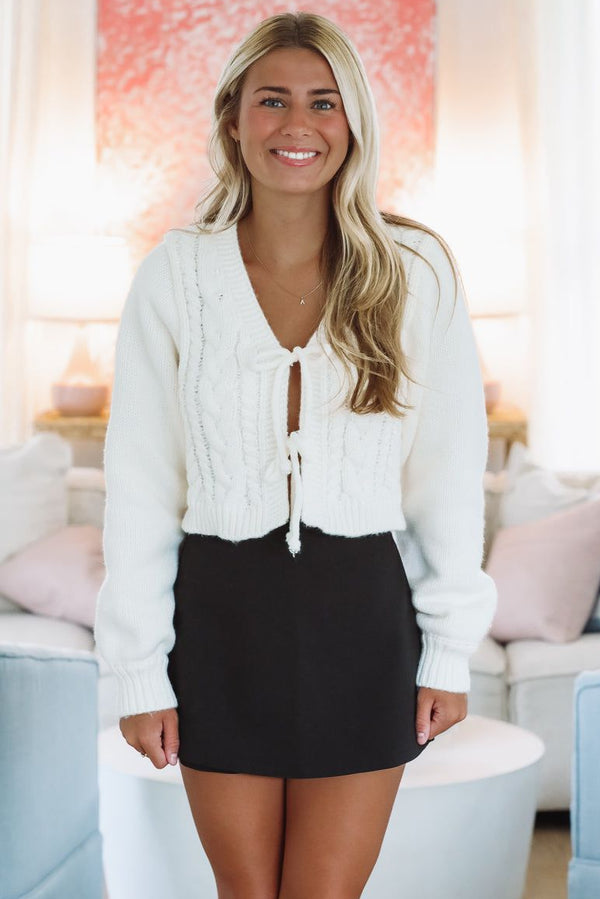 Hazel & Olive MJK6530 Cable Babe Cardigan - Cream