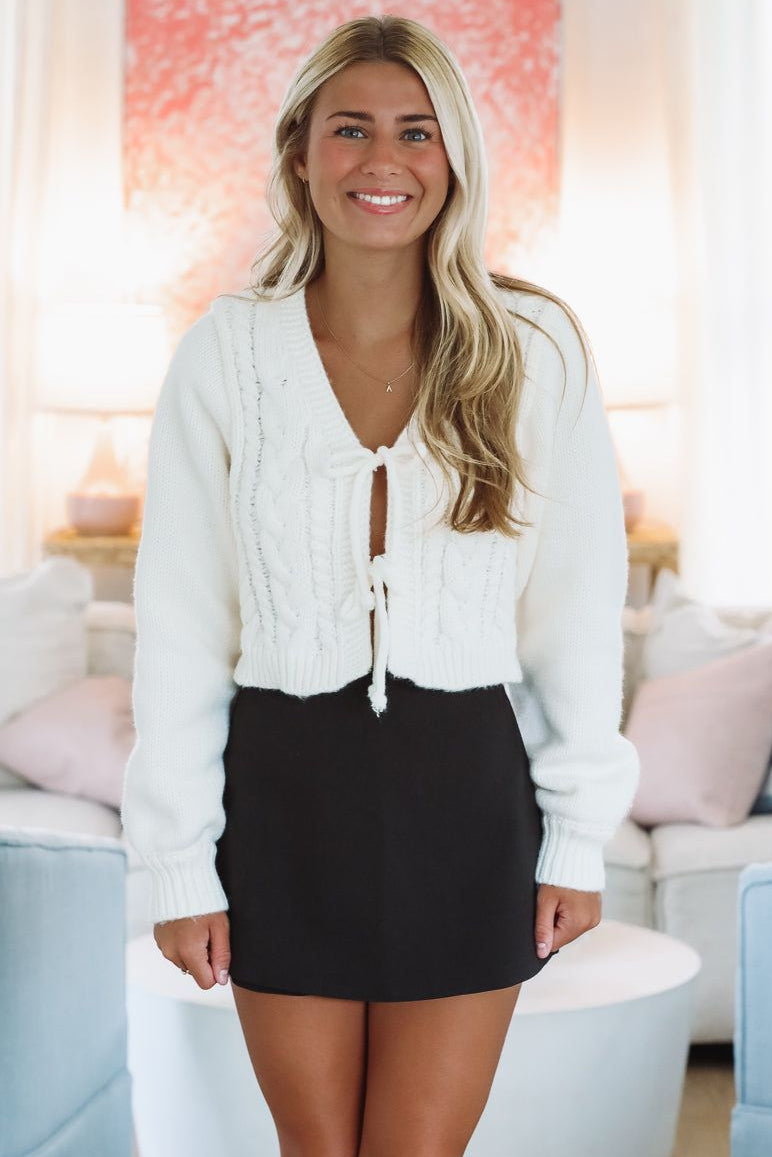 Hazel & Olive MJK6530 Cable Babe Cardigan - Cream