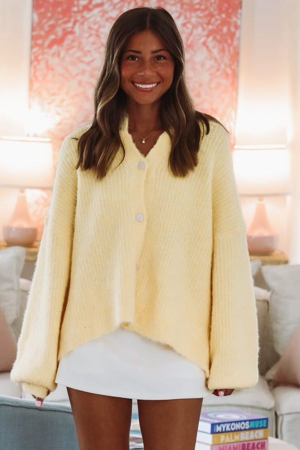 Hazel & Olive MK7129 Lemon Puff Cardigan - Yellow