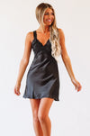 HAZEL & OLIVE Moment to Show Off Satin and Lace Mini Dress - Black
