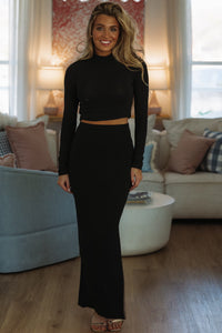 Hazel & Olive MS8182 Duality Top and Maxi Skirt Set - Black