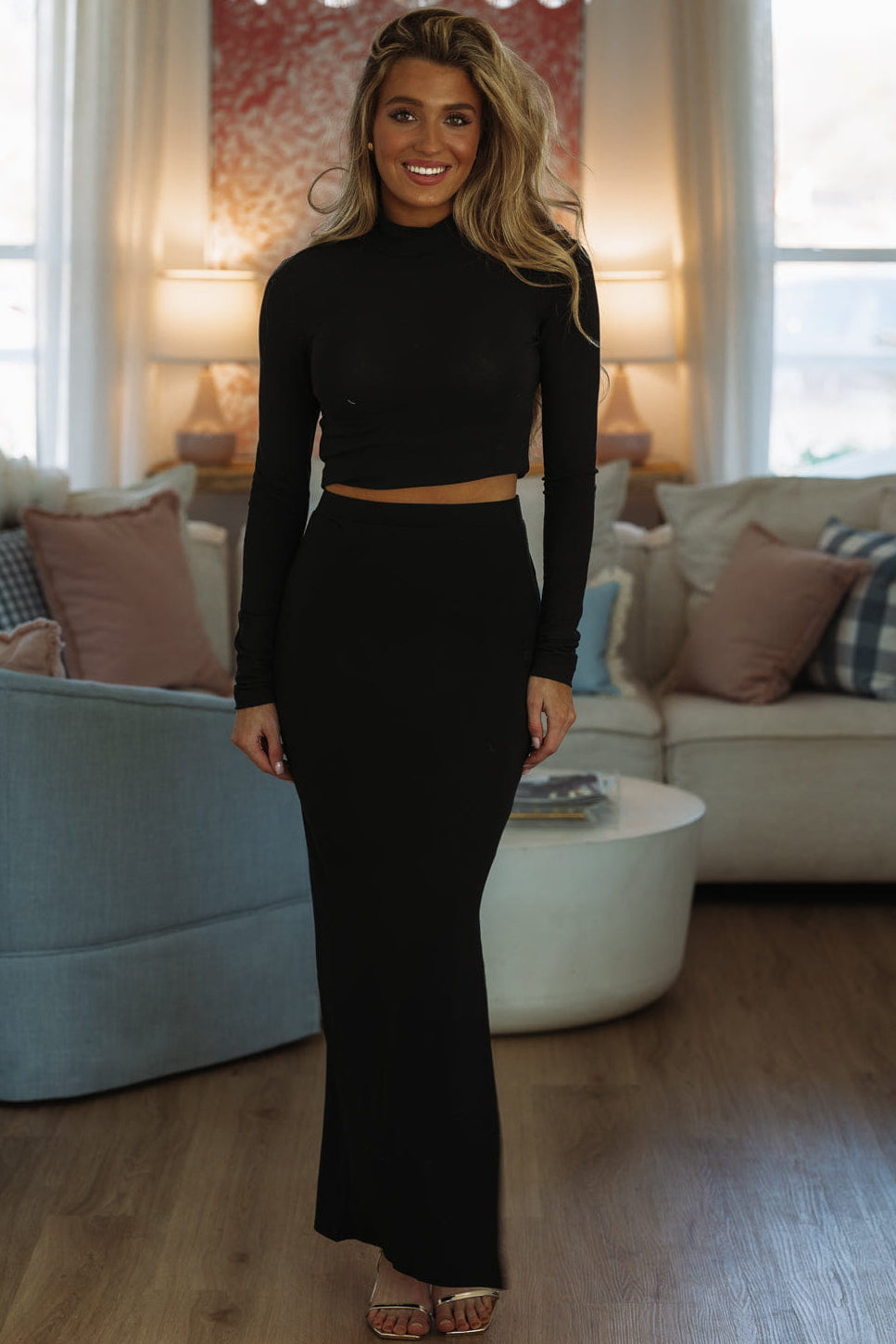 Hazel & Olive MS8182 Duality Top and Maxi Skirt Set - Black