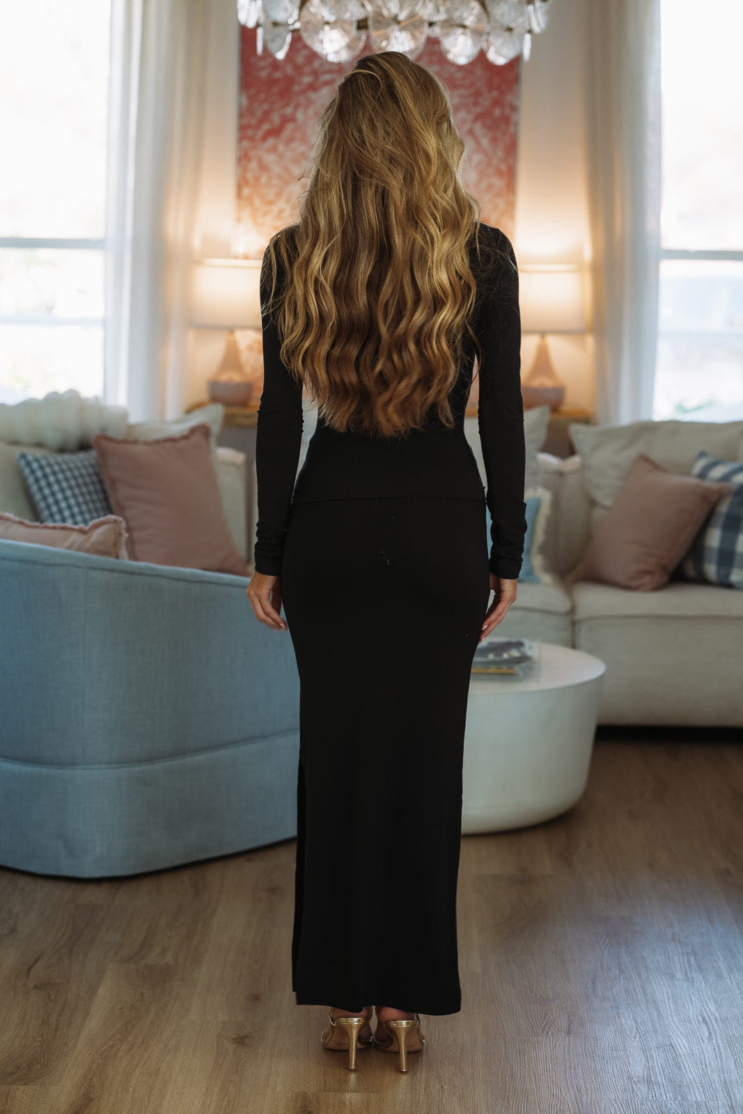 Hazel & Olive MS8182 Duality Top and Maxi Skirt Set - Black