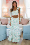 Spring Muse Print Ruffle Maxi Skirt - Green-HAZEL & OLIVE MST7851A-Small-