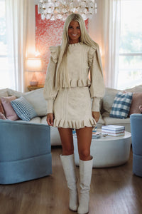 Winter Chill Sweater and Mini Skirt Set - Light Taupe-Hazel & Olive MST8046-Small-