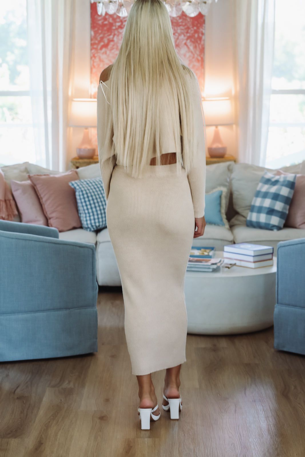 Still Waiting Knit Crop Top and Midi Skirt Set - Light Taupe-Hazel & Olive MST8056-Small-