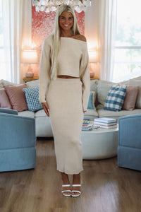 Still Waiting Knit Crop Top and Midi Skirt Set - Light Taupe-Hazel & Olive MST8056-Small-