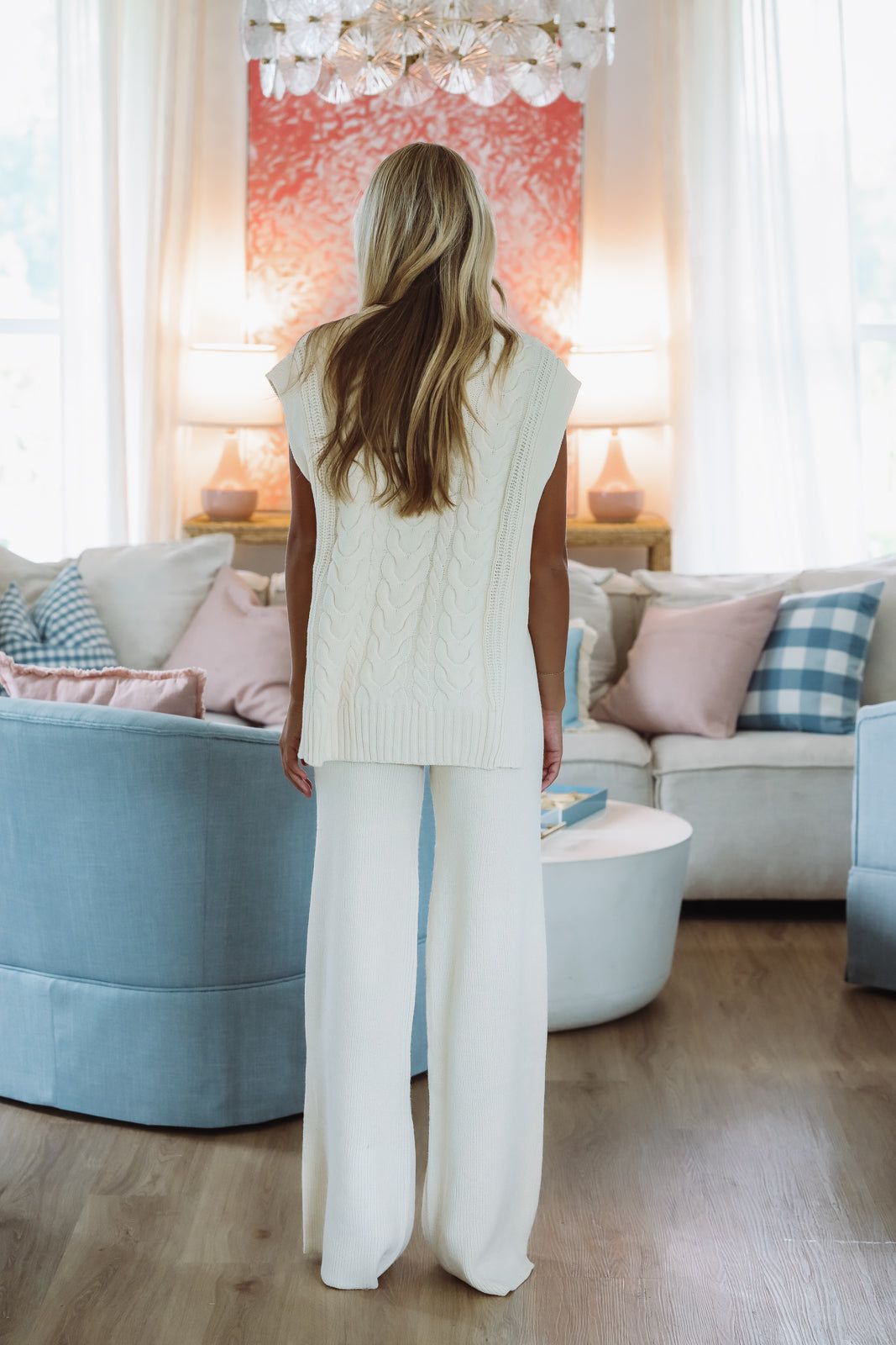 Hazel & Olive MST8136A Clean Slate Top and Pants Set - Cream