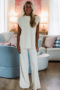 Hazel & Olive MST8136A Clean Slate Top and Pants Set - Cream