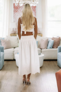 HAZEL & OLIVE MST8179 Petal Perfection Crop Top and Midi Skirt Set - Off White