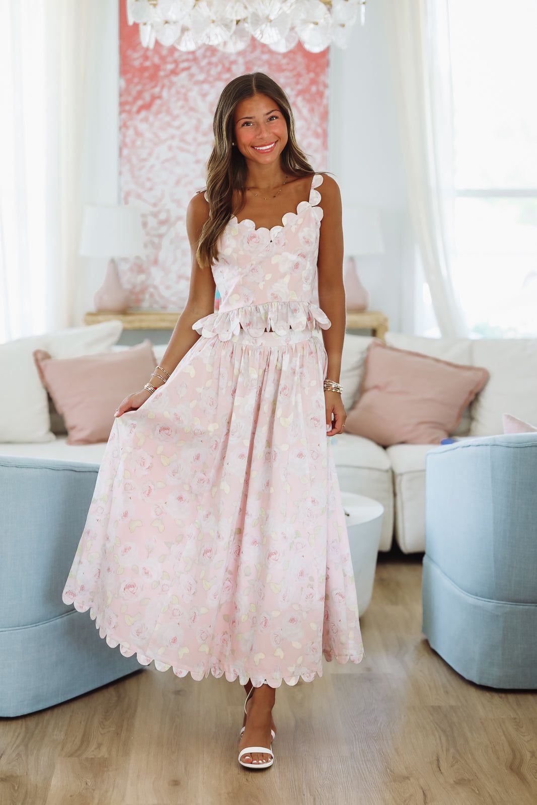 Harbor Breeze Top and Midi Skirt Set - Pink-HAZEL & OLIVE MST8316-Small-