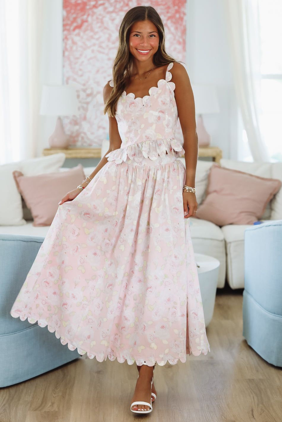 Harbor Breeze Top and Midi Skirt Set - Pink-HAZEL & OLIVE MST8316-Small-