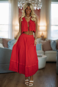 Hazel & Olive MST8392 Always Yours Crop Top and Maxi Skirt Set - Red