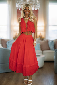 Hazel & Olive MST8392 Always Yours Crop Top and Maxi Skirt Set - Red