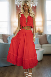 Hazel & Olive MST8392 Always Yours Crop Top and Maxi Skirt Set - Red