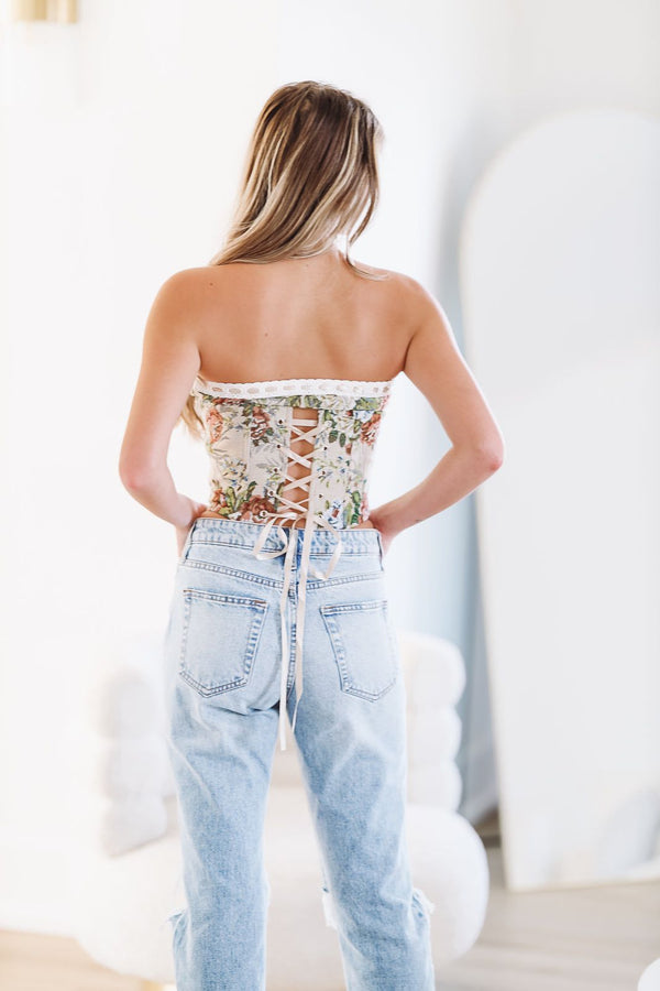Must Be Fate Corset Tapestry Crop Top - Cream-HAZEL & OLIVE-Small-