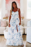 Must Be Love Floral Maxi Dress - Blue and White-HAZEL & OLIVE-Small-