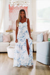 Must Be Love Floral Maxi Dress - Blue and White-HAZEL & OLIVE-Small-