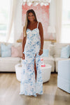 Must Be Love Floral Maxi Dress - Blue and White-HAZEL & OLIVE-Small-