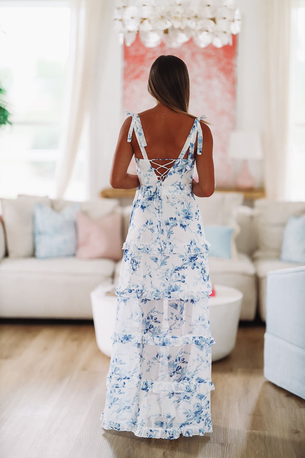 Must Be Love Floral Maxi Dress - Blue and White-HAZEL & OLIVE-Small-