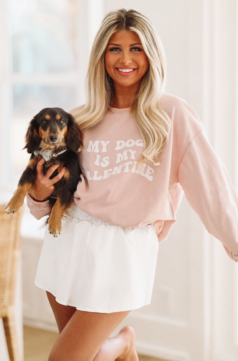 HAZEL & OLIVE My Dog Is My Valentine Sweatshirt - Light Pink