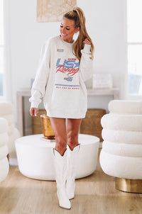 Nashville Raceway Team USA Racing Oversized Pullover - Heather Grey-HAZEL & OLIVE-Small-