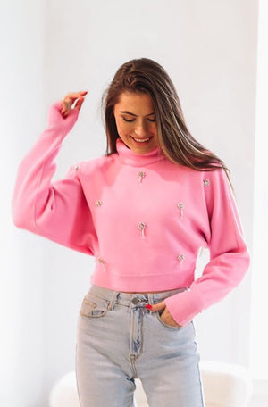 HAZEL & OLIVE Never Ending Love Crop Sweater - Pink