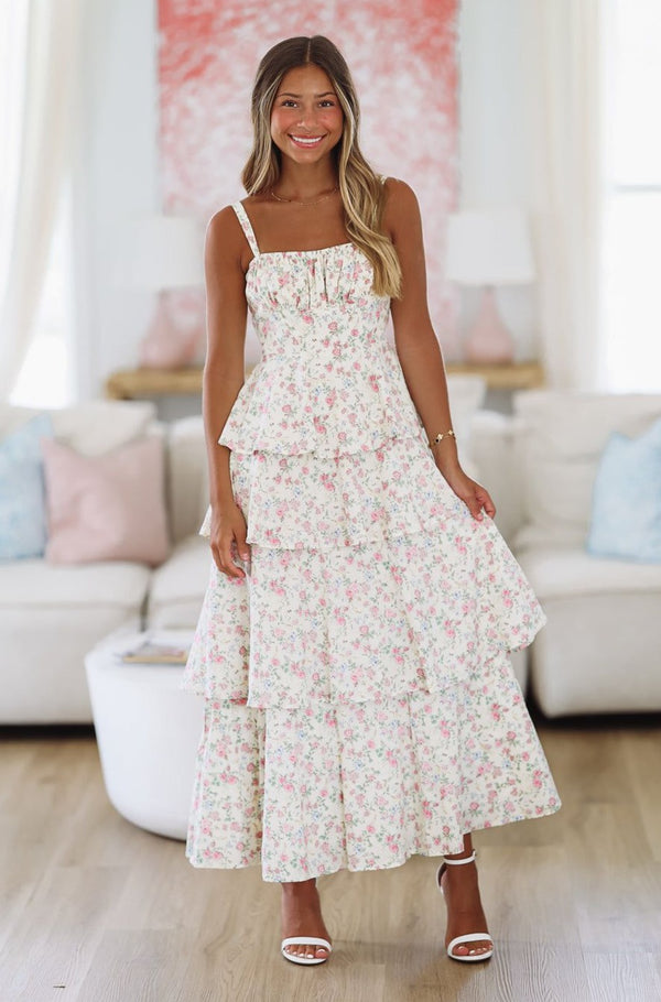 New Beginnings Maxi Dress - Cream and Pink-HAZEL & OLIVE-Small-