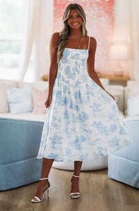Nothing Like It Midi Dress - Blue and White-HAZEL & OLIVE-Small-