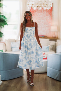 Nothing Like It Midi Dress - Blue and White-HAZEL & OLIVE-Small-