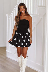 OMG Polkadot Balloon Mini Dress - Black and White-HAZEL & OLIVE-Small-