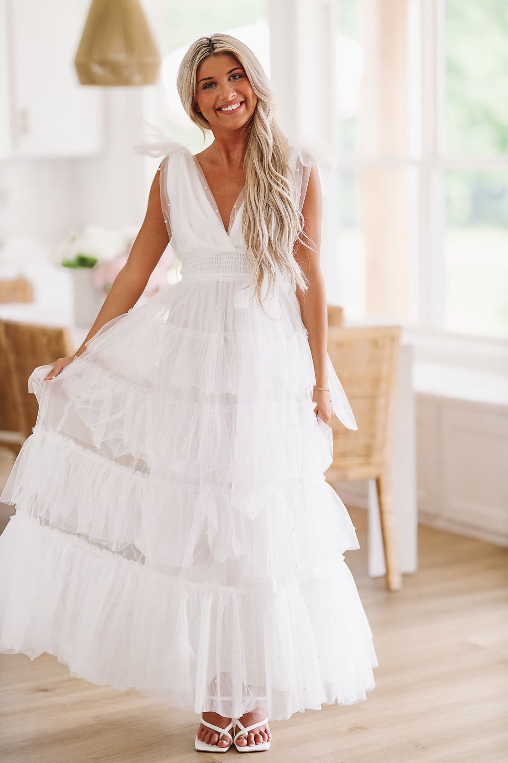 HAZEL & OLIVE One I Love Tulle Maxi Gown - White