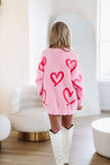HAZEL & OLIVE Open Hearts Oversized Sweater - Pink and Fuchsia