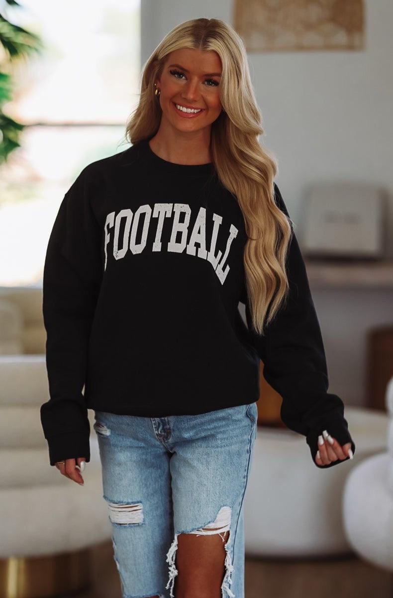 HAZEL & OLIVE Oversized Football Sweatshirt - Black