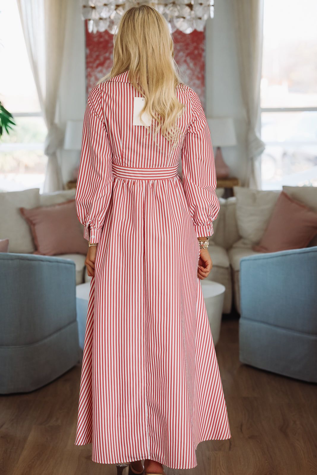 Peppermint Twist Maxi Dress - Red and White-HAZEL & OLIVE-Small-