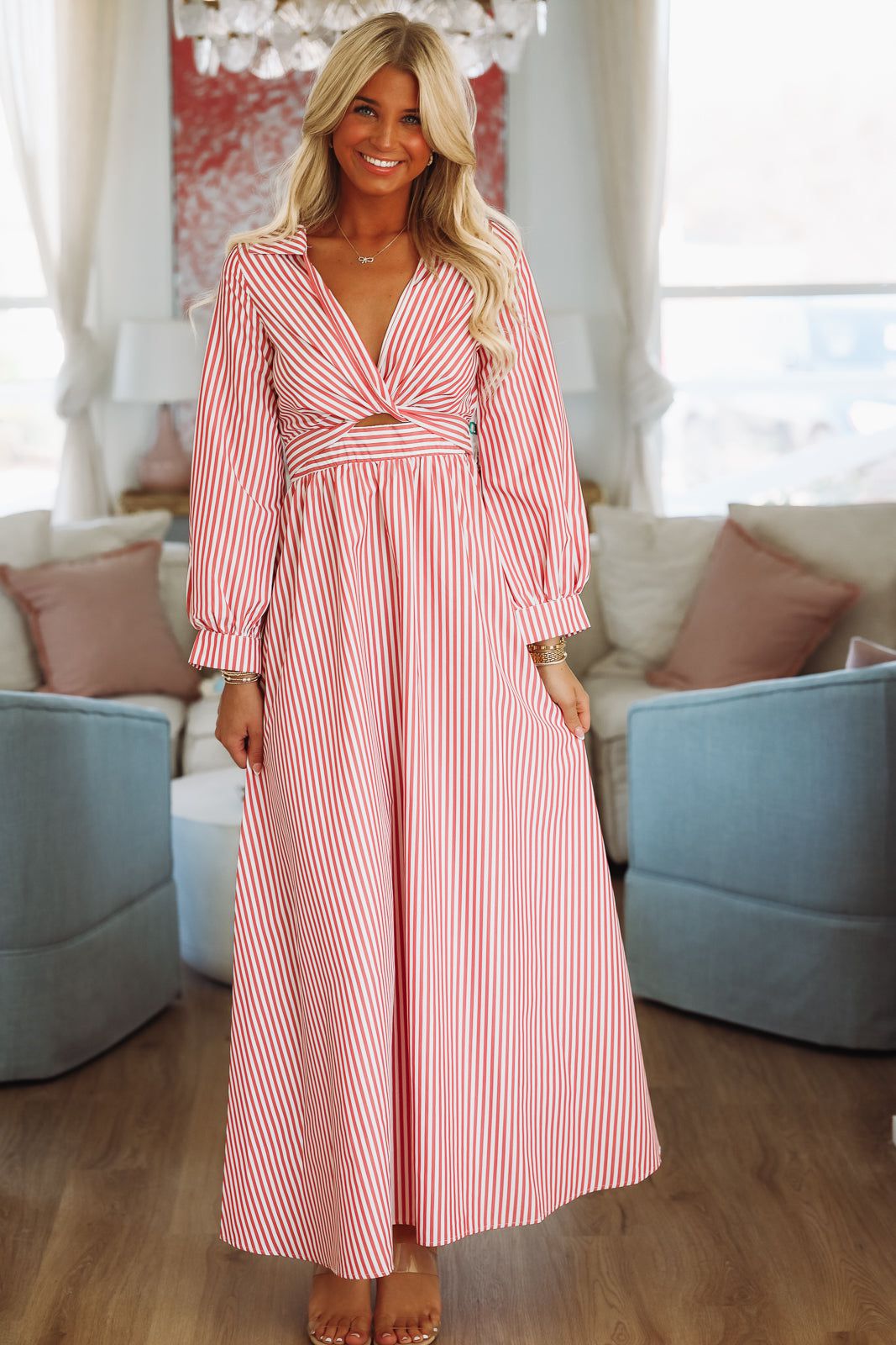 Peppermint Twist Maxi Dress - Red and White-HAZEL & OLIVE-Small-