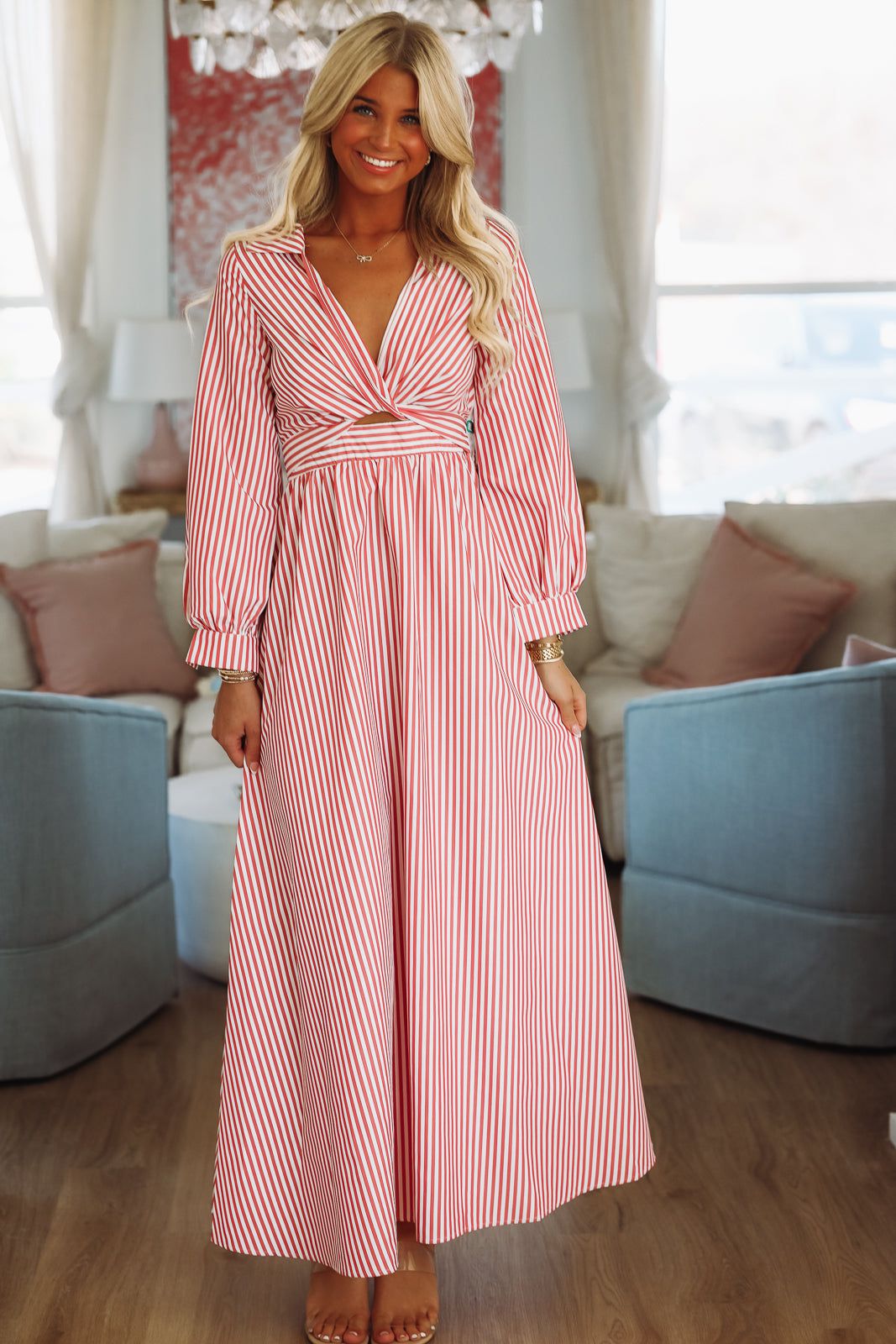 Peppermint Twist Maxi Dress - Red and White-HAZEL & OLIVE-Small-