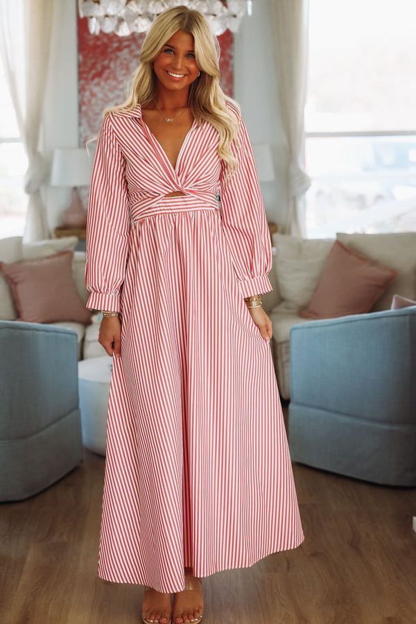 Peppermint Twist Maxi Dress - Red and White-HAZEL & OLIVE-Small-