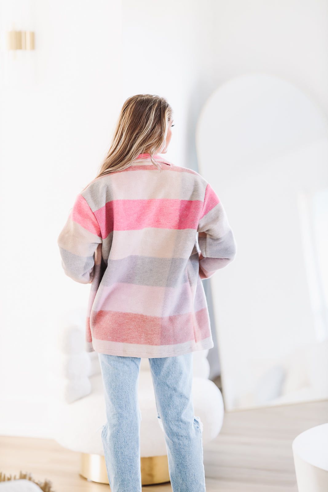 Plaid Shacket - Pink and Grey – Hazel & Olive